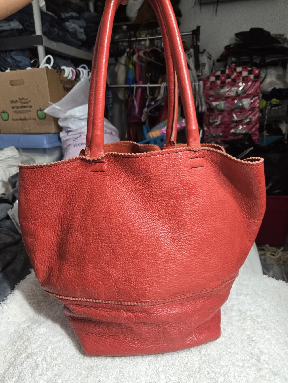 Crate And Barrel red pebbled leather tote bag Large 20"x8"x15"